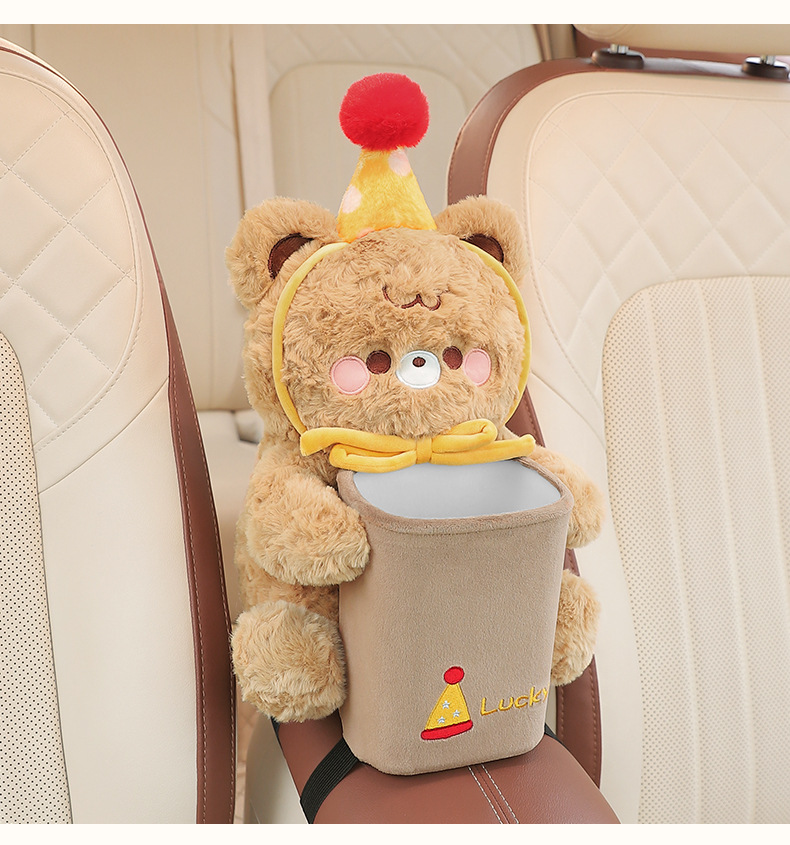 Car Tissue Box Plush Bear Car Tissue Hanging Bag Creative Car Tissue Box Cartoon Car Interior Supplies
