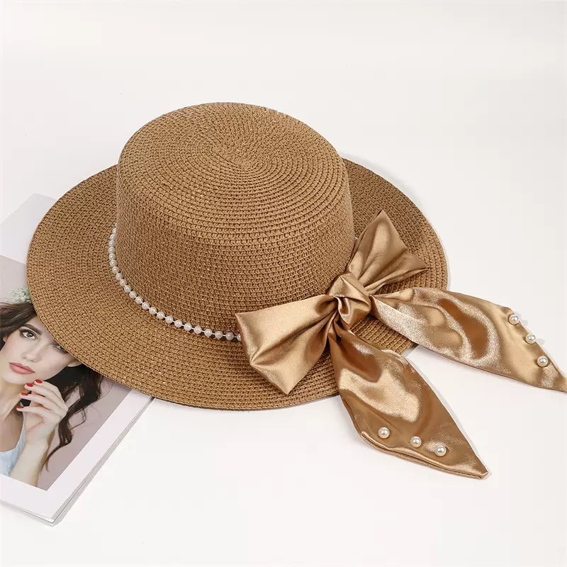 Femmes Style Vintage Noeud D'arc Avant-toit Plat Chapeau De Paille display picture 1