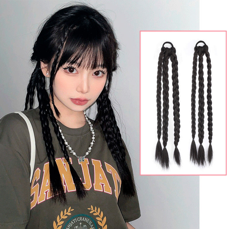 Peluca femenina Cola de Caballo subred rojo boxeo trenza peluca simulación Correa moda chica caliente larga trenza espina de caballo