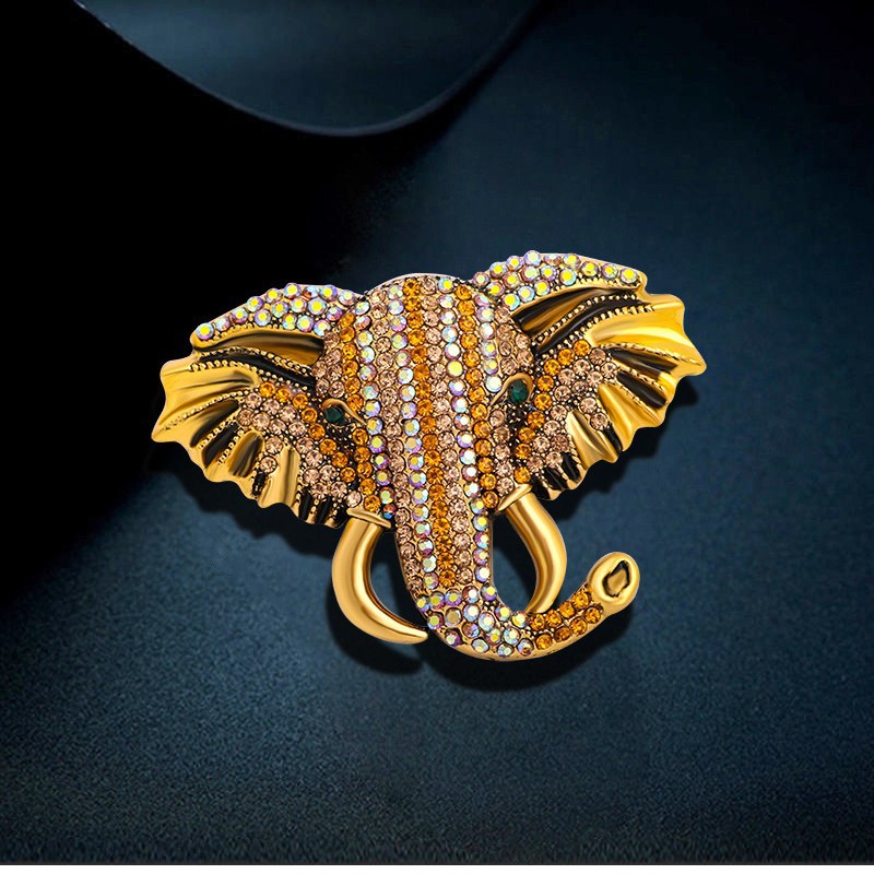 European and American Cross-Border Fashion Full Diamond Elephant Brooch Water High-End Retro Animal Corsage Pin Necklace Clothing Accessories