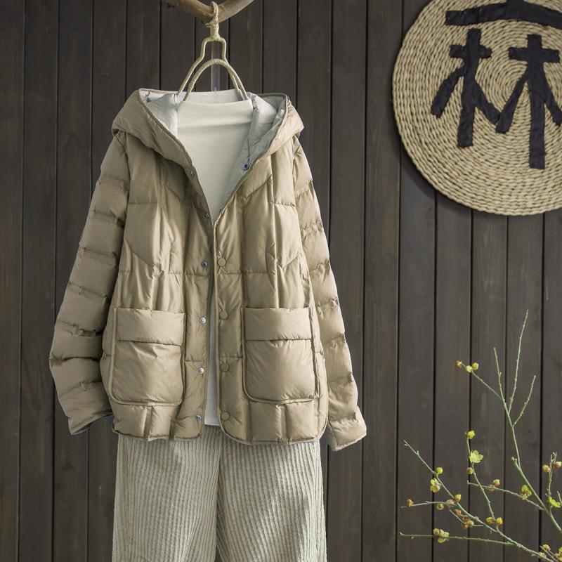2026 New Style White Duck down Lightweight down Jacket for Women, Short Fashion Hooded Solid Color Versatile Portable Autumn and Winter Coat Trendy