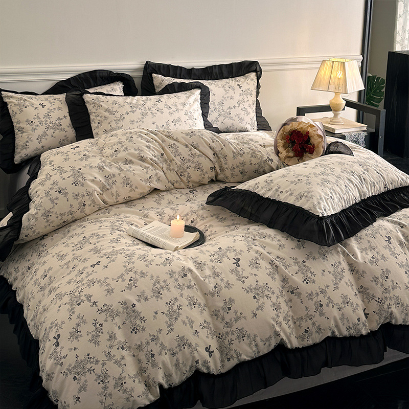 Juego de ropa de cama de algodón con estampado floral francés de estilo nórdico, bohemio, para todas las estaciones, de tres o cuatro piezas, para dormitorio._voghion.com