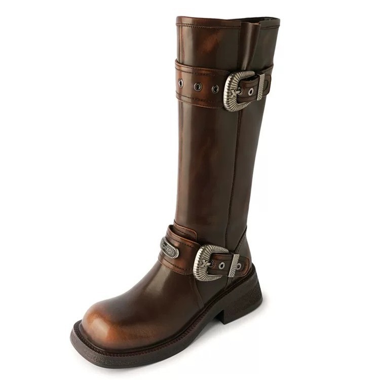 레트로 Maillard 컬러 웨스턴 카우보이 부츠 여성 여름 새로운 하이 배럴 나이트 부츠 우아하지만 무릎 롱 부츠