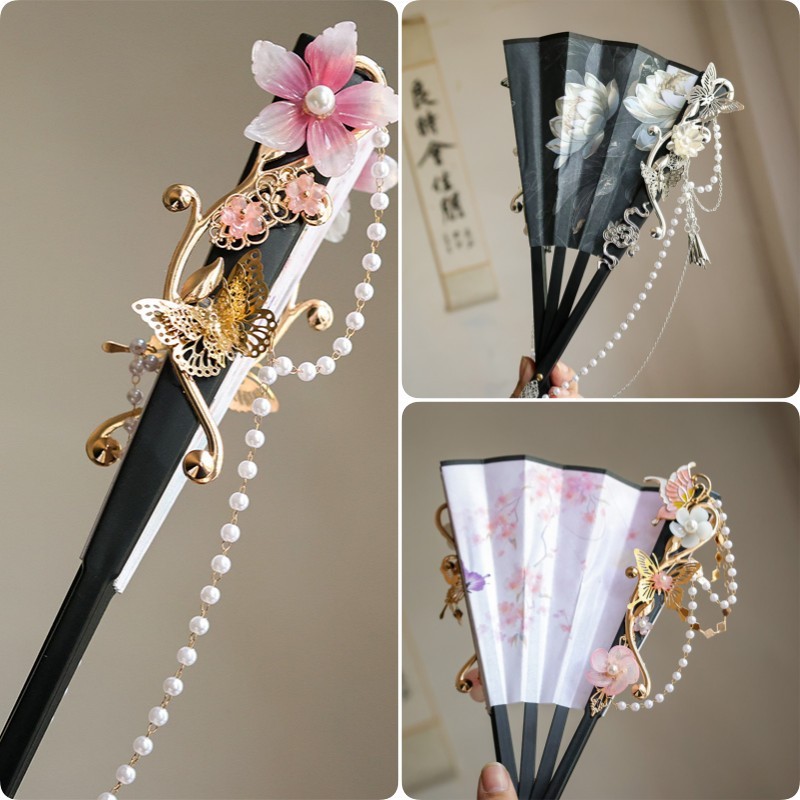 国风接羽臣cos古风链条装饰盗印象折扇墓笔记二次元演出道具扇子