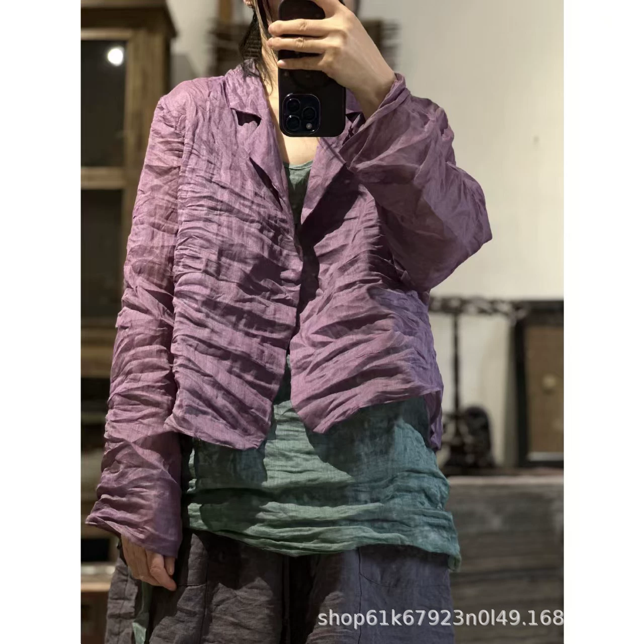 23/5/Юань Ман/Литературный ретро Рами сплошной цвет свободный короткий пиджак