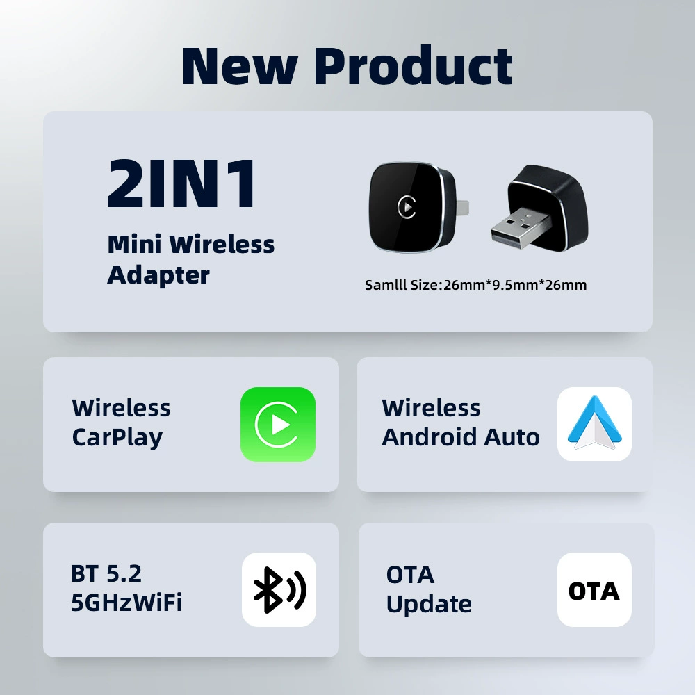Новый компактный портативный мини-переходник проводной Apple CarPlay и Android Auto в беспроводную умную автомобильную связь