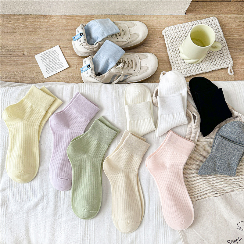 Spring and summer 2025 new ice silk cotton pit short tube ladies socks boat socks candy color South Korea blogger recommend