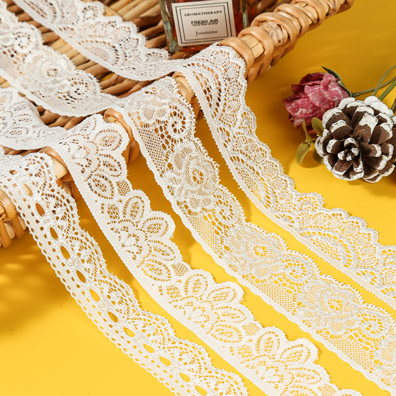 Accesorios de encaje de nylum blanco, decoración hueca de borde ancho de alta gama, cuello, falda, cortina, tela de mesa al por mayor