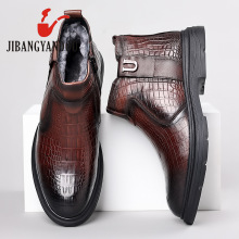 正品烟斗男头层牛皮里面羊毛高14cm皮鞋中帮马丁靴机车保暖