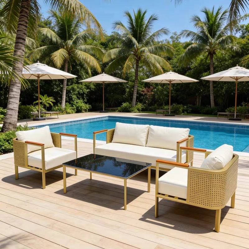 Sofá al aire libre de acero inoxidable, patio, terraza, muebles metálicos de ocio, protección contra la lluvia, balcón, Mesa de comedor de ocio, silla de comedor