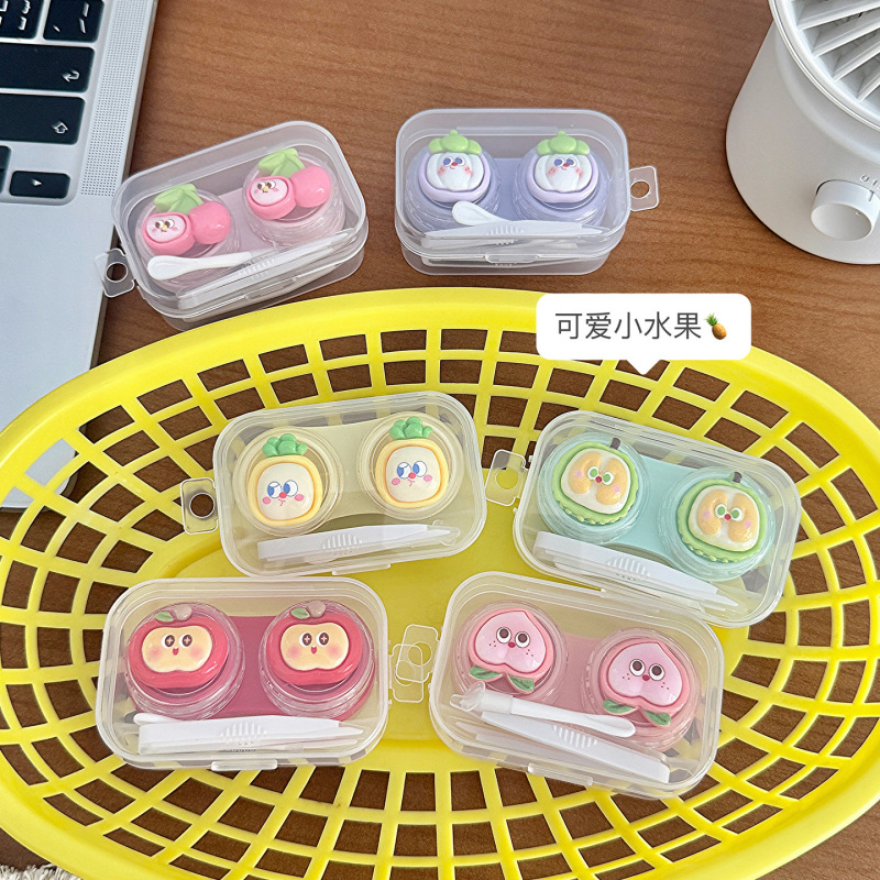 Cute Cartoon Big-Eyed Fruit Contact Lens Case with Hanging Hole, Contact Lens Companion Case, Storage Box, Portable Package Cute Cartoon Big-Eyed Fruit Contact Lens Case with Hanging Hole, Contact Lens Companion Case, Storage Box, Portable Package
