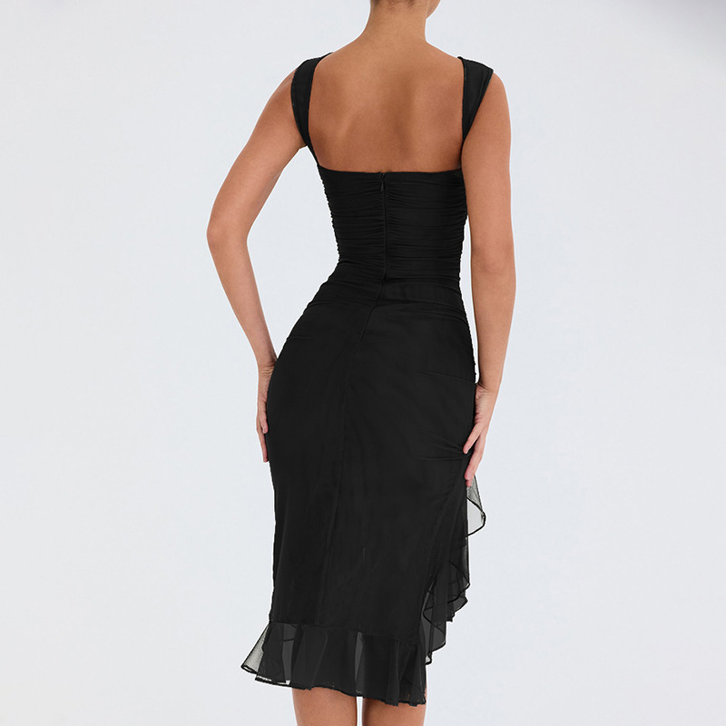 280g Weight Asymmetrical Dress, Knee-Length Dress Length Type Sleeveless Sleeve Length Mesh Dress Dresses Type Spandex, Mesh Yarn Fabric Type High Waist Waist Line Holiday, Cocktail Party Occasion Round Neck Neckline Slim Fit Type Solid Color Pattern Summer Season Women's Gender Pleated Design Elegant, Sexy Style Wholesale Women's Elegant Sexy Pleated Solid Color Holiday Cocktail Party Round Neck Sleeveless Mesh Dress 16