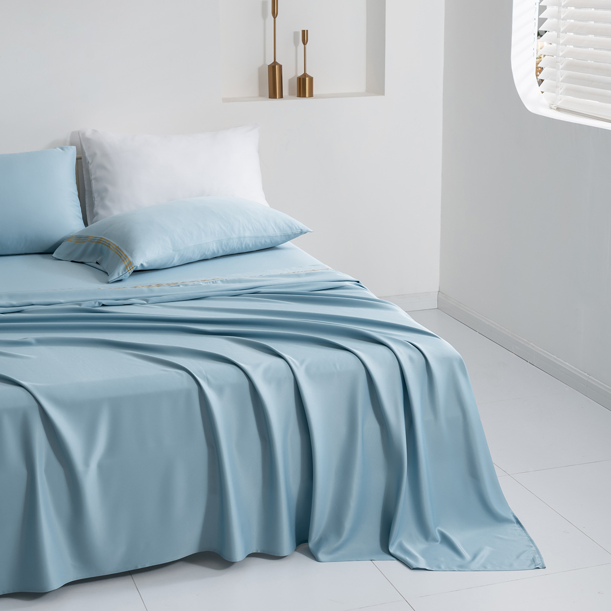 跨境家纺床上用品亚马逊热销纯色人棉烫金台版印花床护单四件套