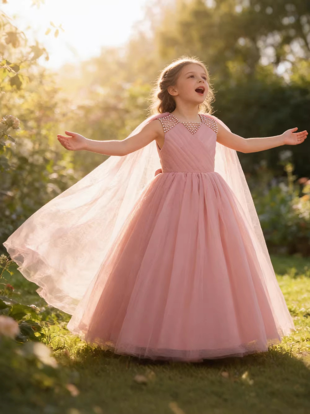 Transfronterizo vestido largo para niños anfitriones de piano espectáculo de baile vestido de baile de chicas vestido de noche