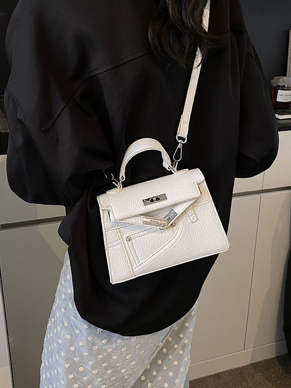 Bolso cuadrado pequeño Kelly portátil de moda de alta gama para mujer 2025 nuevo bolso de mensajero de un solo hombro con patrón de lichi de moda coreana