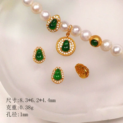 Natural Yang Green Jade S925 Zərgərlik ara hissələri - white-diamond-gourd-small-through-hole
