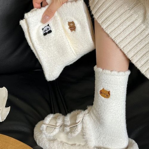 Winter Thicken Australian Wool College Style White Knit Kids Fleece Warm Mid-Calf Socks Home Floor Socks Long Socks