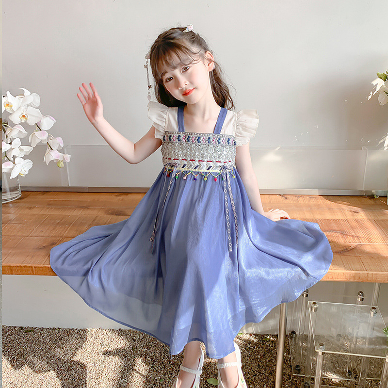 Girls' Hanfu Dress 2024 New Ethnic Style Summer Outfit Children's Summer Princess Dress Little Girl Summer Dress