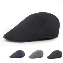 男士冬贝雷帽毛呢光板鸭舌帽纯色帽春秋季韩版前进帽女英伦复古潮
