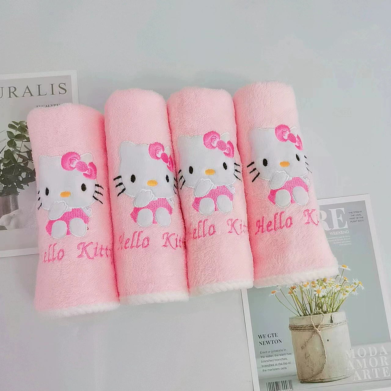Hello Kitty, мультяшная милая коралловая банная полотенце, набор для умывания лица, впитывание воды, подарок на день рождения