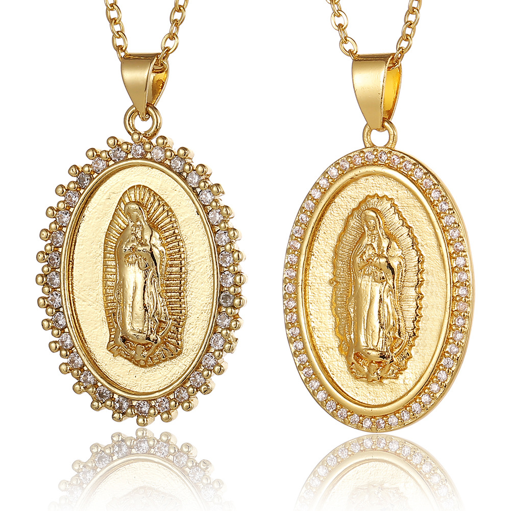 Nouveaux bijoux religieux pour femmes en cuivre plaqu or pendentif vierge marie collierpicture4
