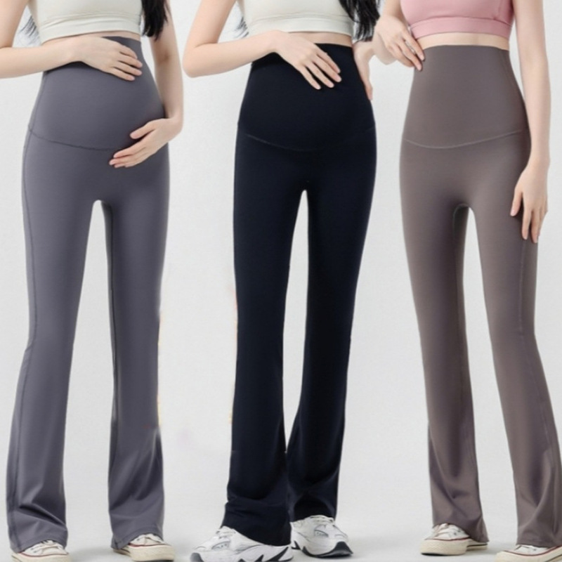 Maternity Pants Spring Outer Wear Seamless High Waist Sharkskin Flared Pants New Leggings