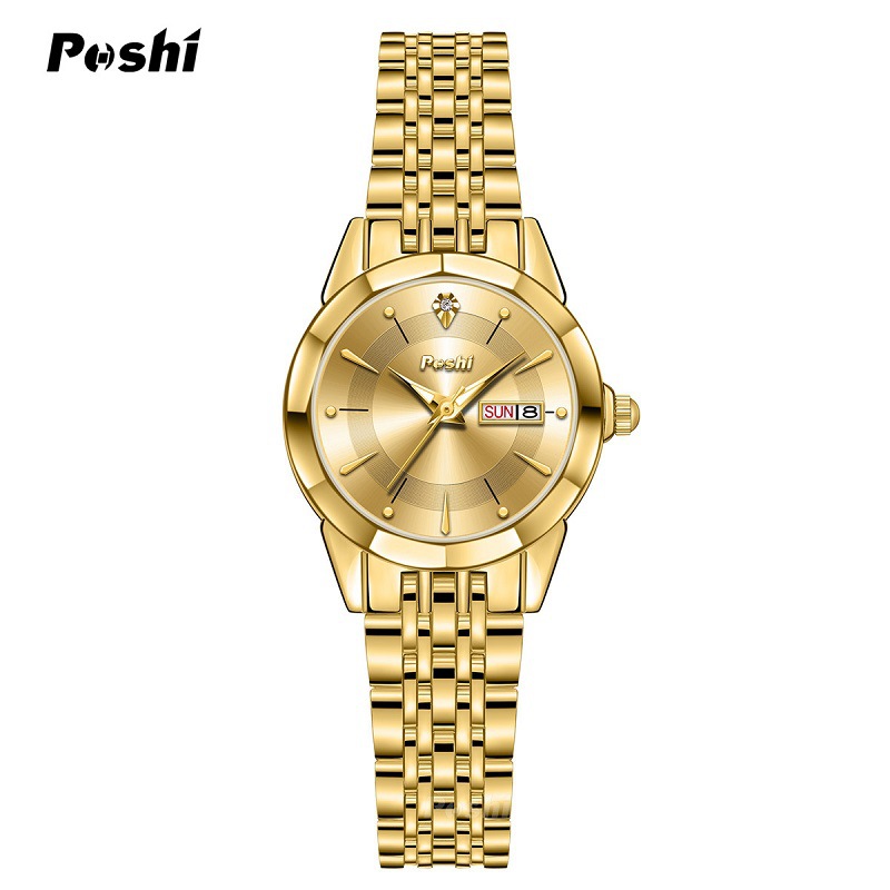 Poshi nueva moda mujer reloj de cuarzo simple casual mujer reloj impermeable doble calendario reloj de mujer moda