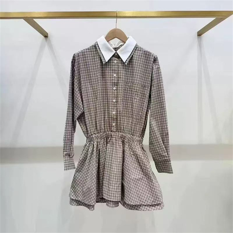 French-Style Niche Early Autumn Color-Blocked Plaid Rhinestone Waist-Cinching Double-Layer Hem Long-Sleeve Shirt Dress French-Style Niche Early Autumn Color-Blocked Plaid Rhinestone Waist-Cinching Double-Layer Hem Long-Sleeve Shirt Dress