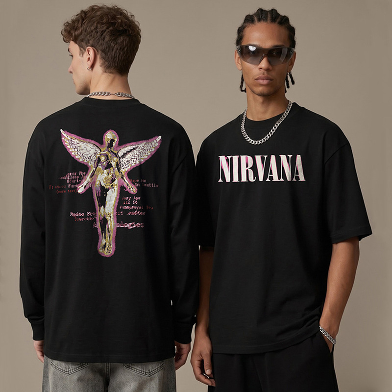 Nirvana retro American-style washed hoodie, heavyweight loose-fit rock print long-sleeve T-shirt