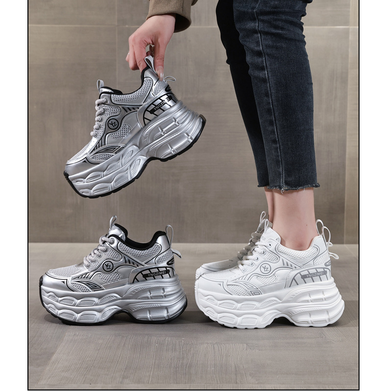 Giày sneaker nữ chunky đế dày mặt lưới tăng chiều cao — Màu trắng chi tiết 17