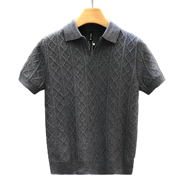 Men's Clothing Plus Size Men's Shirt Style Short Sleeved V Neck Business Collar Cable Knit T-Shirt For Formal & Casual_voghion.com