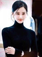 刘诗诗同款黑色打底衫女2025冬季新款羊绒衫半高领紧身女毛衣显瘦
