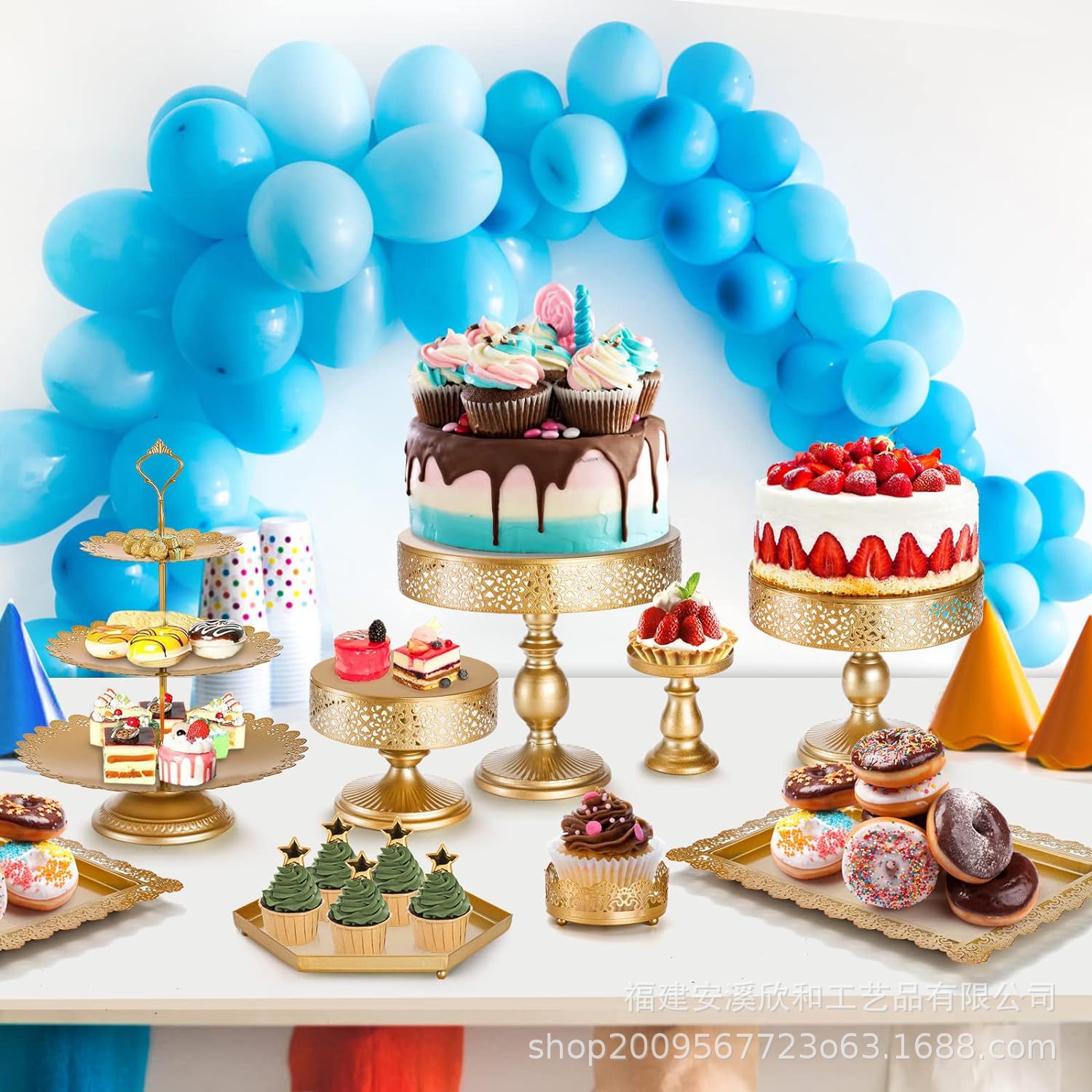 Estante de pastel de metal redondo mesa de postres decorativa estante de exhibición de postres frutas y dulces mesa de exhibición de comida fría mesa de té