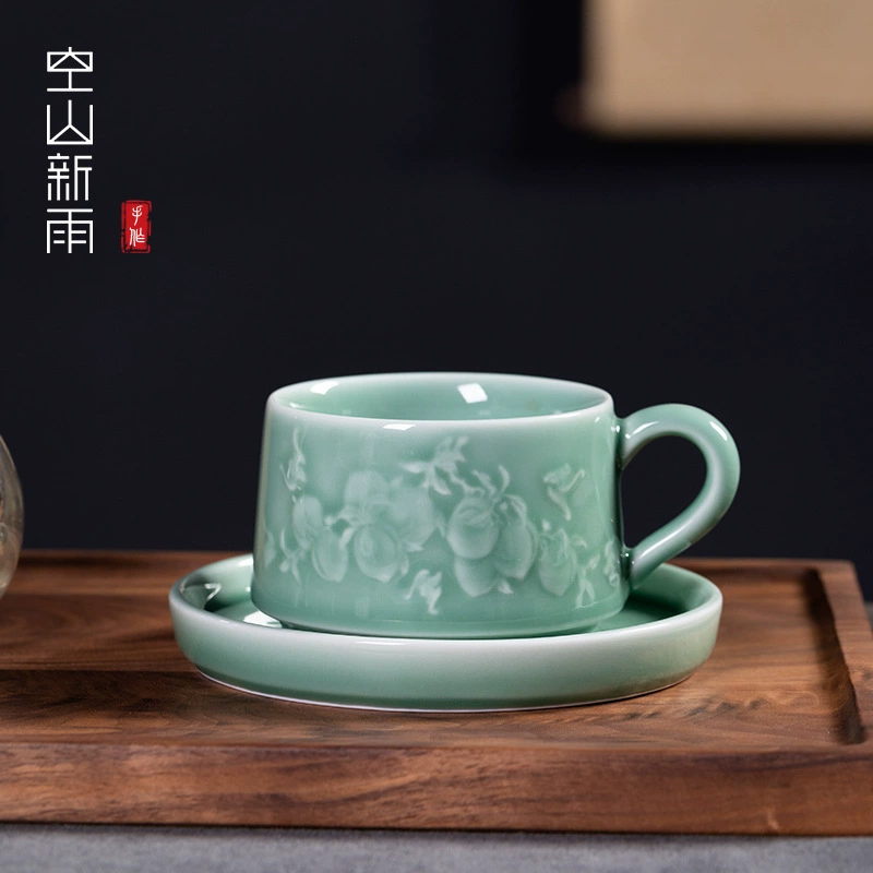 空山新雨 Longquan celadon high-end coffee cup ceramic cup and saucer set mug tea cup