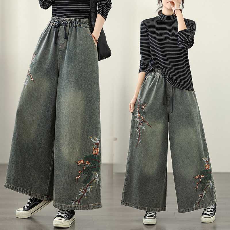 Autumn denim retro ethnic trousers