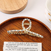 Brand retro hairgrip, crab pin from pearl, geometric hair accessory, Japanese and Korean, simple and elegant design