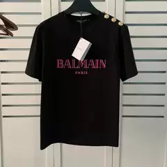 24SS Balmain Gold Button Shoulder Embroidered Cotton T-Shirt for Couples