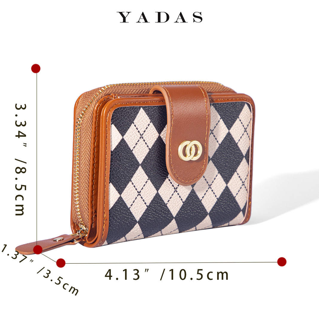 [Personalizada] nueva dama corta billetera plegable lienzo empalmado retro europeo y americano multifuncional gran capacidad cambio