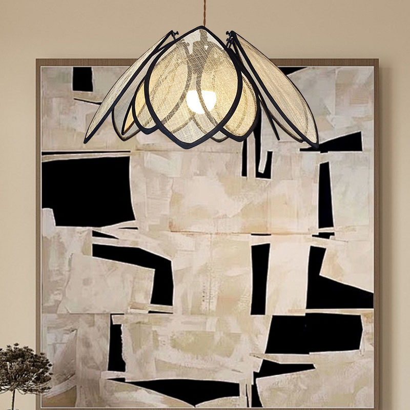 Lámpara del restaurante retro francesa lámpara de pétalos de alta sensación de crema de viento medieval de viento tranquilo de la sala de estar dormitorio iluminación de la mesa de comedor