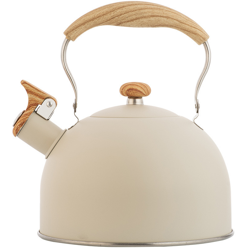 Hervidor silbante de color blanco húmedo, hervidor silbante de fondo plano de 2.5L, hervidor silbante de acero inoxidable estilo europeo al por mayor, acero inoxidable 316.