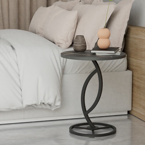 Creative slate small round table living room sofa side table balcony small round table bedside table small coffee table simple metal corner table