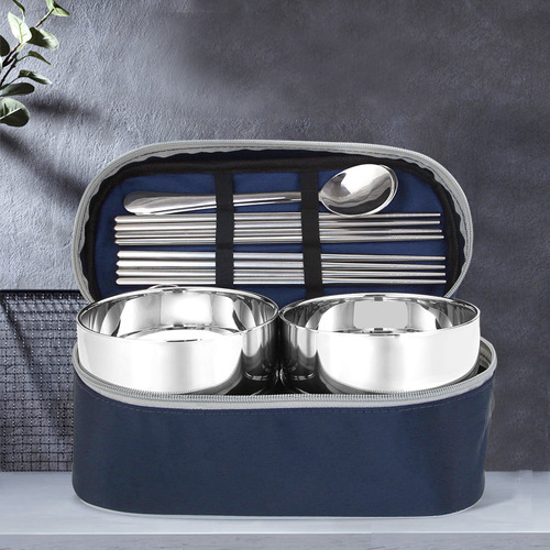 Flag Feng Creative Travel Portable Stainless Steel Bowl Utensil Set Vintage Bowl Utensil Family Dining Set Japanese Rice Bowl Bag