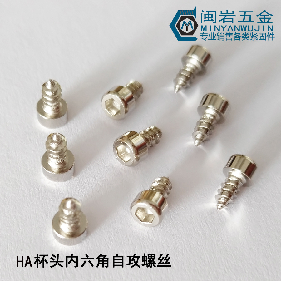 杯头内六角自攻HA6*12-60 圆柱头内六角尖尾自攻 304不锈钢  光头