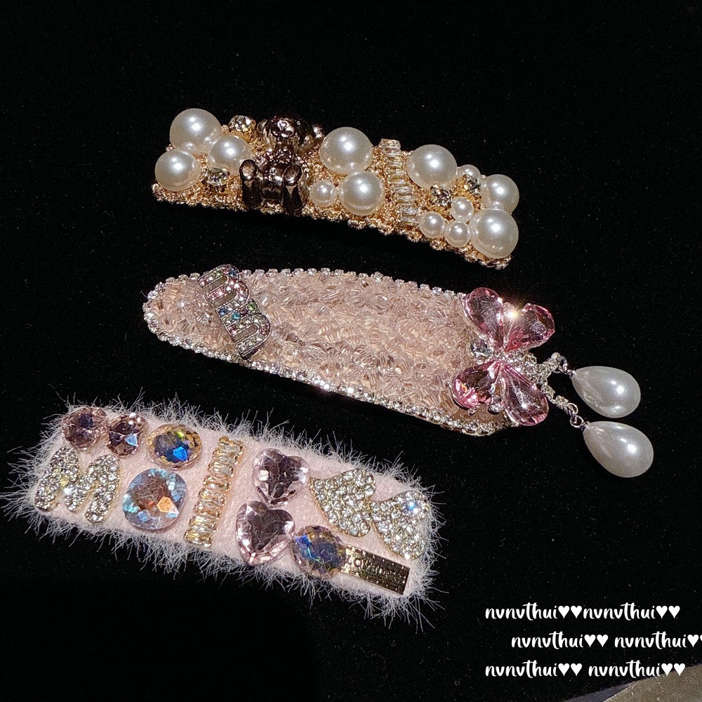 Very good matching glutinous a few powder love flash diamond hair clip rich daughter bow tassel hair accessories BB clip