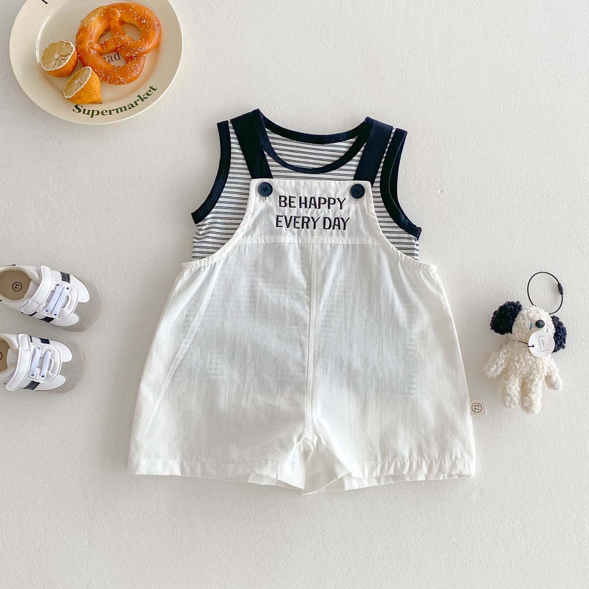 Children's Vest suit Korean-style Letter Embroidered Strappy Pants Summer New Striped Sleeveless Top Outgoing Two-piece Set