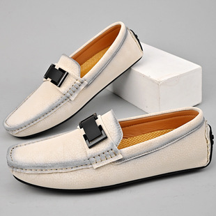 Cross-border Large Size Shoes Men's Hand-stitched British Business Casual Leather Shoes Men's Flat Slip-on Driving Shoes