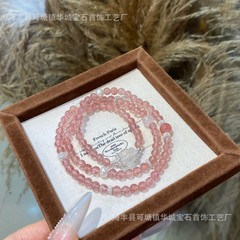 Qiaoen デザインブレスレット卸売天然イチゴクリスタルブレスレットホワイトクリスタルローズクォーツモーパウダーパール親友のためのピーチフラワー