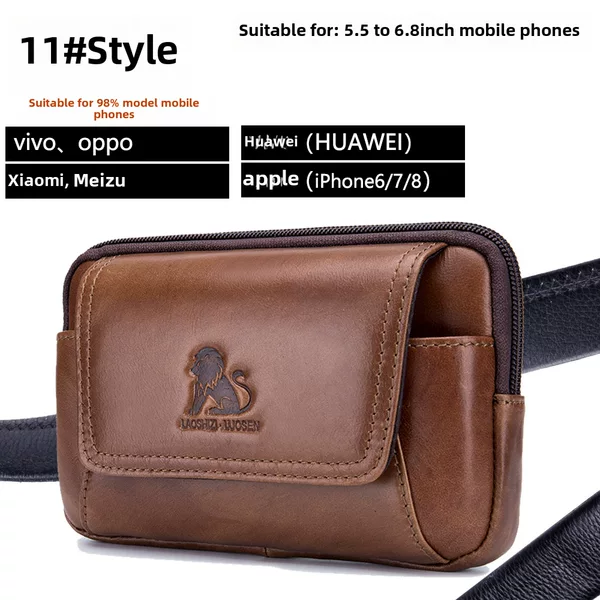 Genuine Leather Mobile Phone Bag for the Elderly Men's Cowhide Waist Bag Wearing Belt Hook-up Wear-resistant Waterproof Anti-theft for Work Site