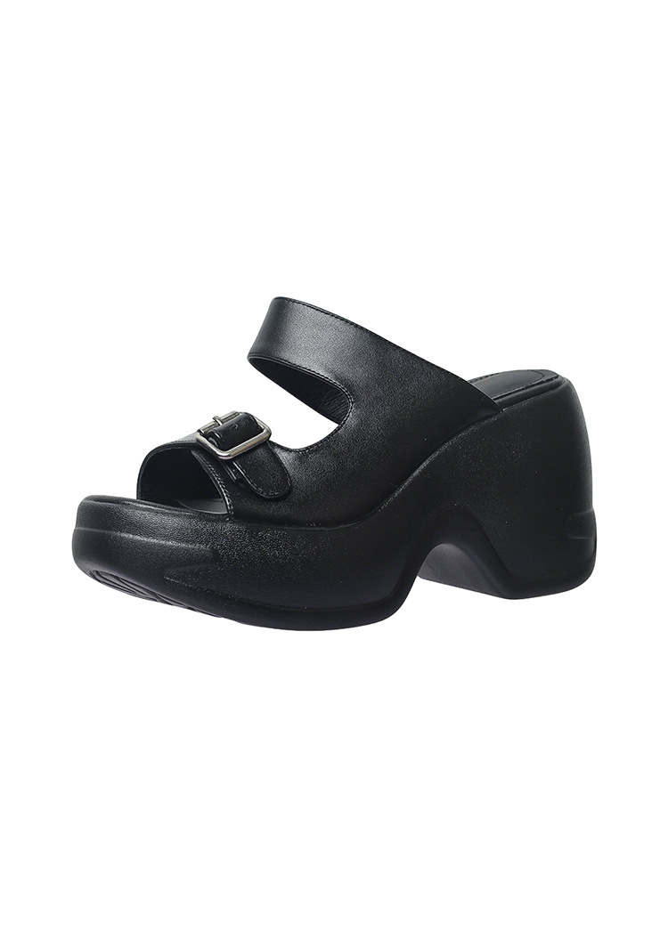 Dép sandal nữ xỏ ngón đế bệt, quai ngang hở mũi, đế dày tăng chiều cao, chống trượt, đi biển mùa hè — màu đen, màu trắng ngà, màu mơ chi tiết 26
