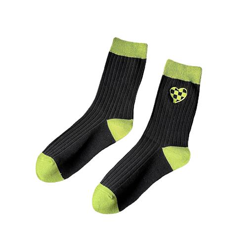 Autumn and winter new socks for women combed cotton embroidered striped double-needle personality niche trendy socks red and blue color matching mid-tube socks